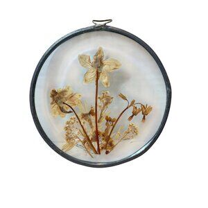 Vintage Round Pressed Flower Glass Hanging Frame